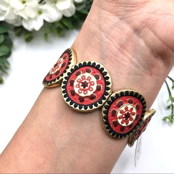 Lucky Brand Suzani Style Matte Enamel Mandala Scalloped Bangle Bracelet - Picture 3 of 11
